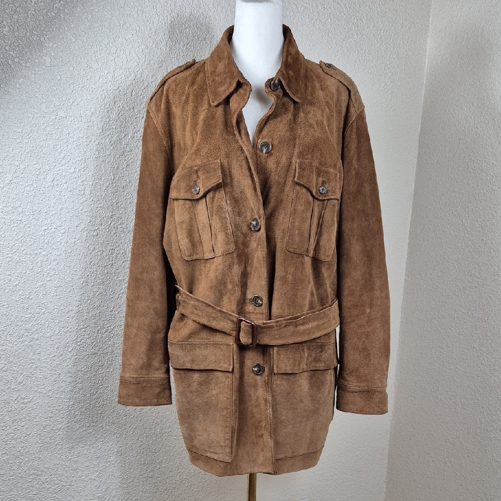 LRL Lauren Ralph Lauren Brown Suede Military Belted Jacket Women's Size 1X